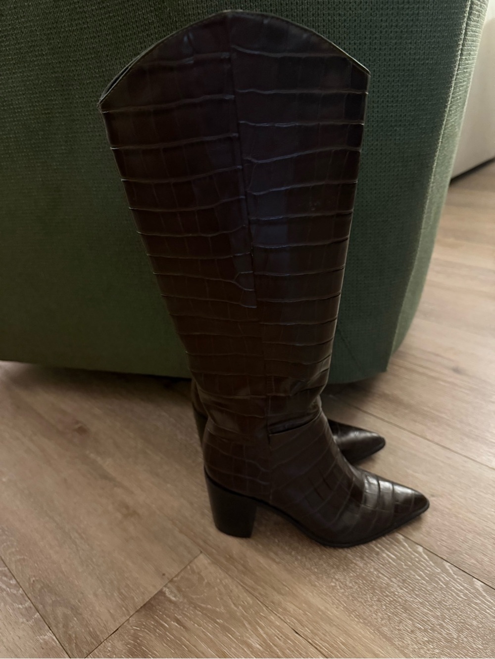 Franco Sarto Dark Brown Croc-Embossed Knee Boots